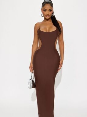 Double Lined Backless Maxi Dress with Side Cut-outs